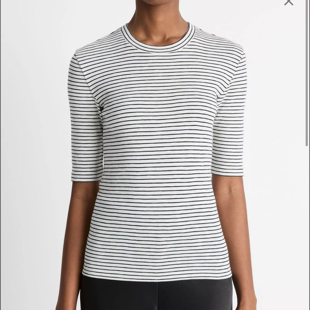 Vince Striped Cotton Blend Elbow sleeve Top